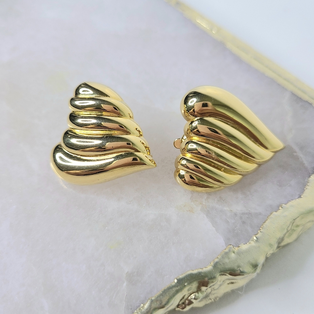 Trifari Gold-Tone Heart Vintage Clip On Earrings